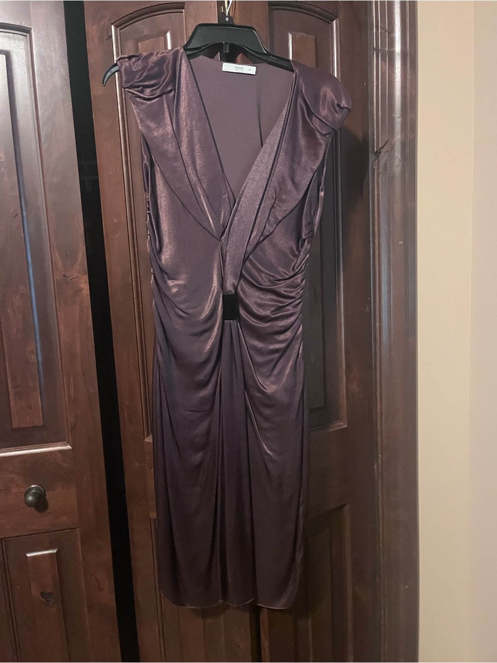 Prada Deep Plum Satin-Effect Midi Dress
